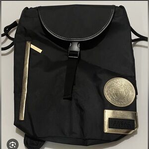 Versace Black Nylon Backpack with Gold Accents
